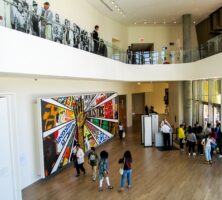 Color photograph of a two-story lobby in the National Center for Civil and Human Rights.