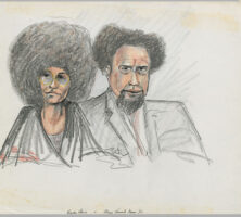 Courtroom sketch of Angela Davis and Howard Moore Jr.