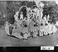 Black and white photograph of WTCU parade float in Bainbridge, Georgia