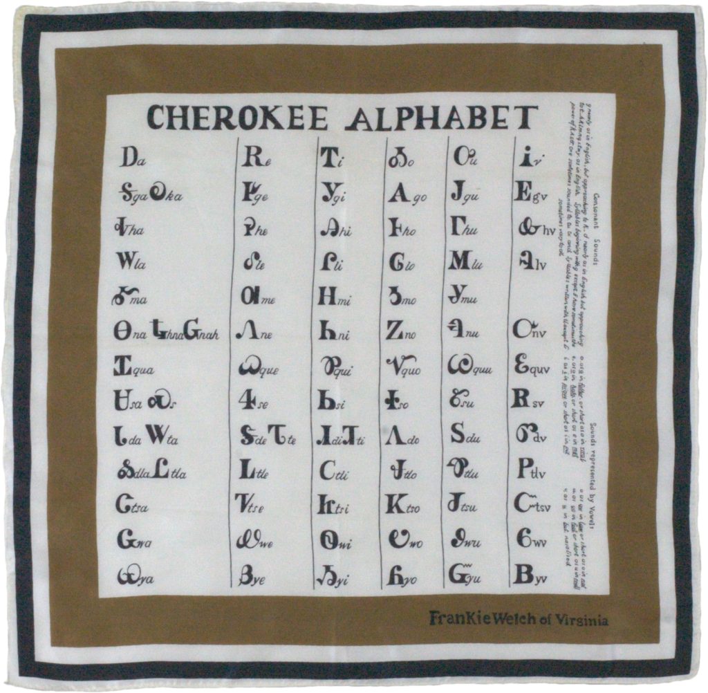 Frankie Welch Cherokee Alphabet scarf, 1967, silk