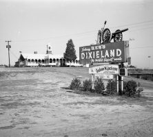Signage and exterior view of Johnny Reb's Dixieland restaurant