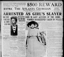 Front Page of the Atlanta Georgian on April 28, 1913 with a headline reading "Arrested as Girl's Slayer"