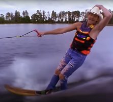 In his music video to his hit song "Chattahoochee," Alan Jackson water skis wearing ripped jeans and a cowboy hat